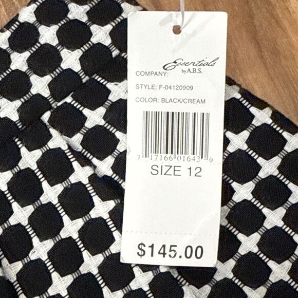 Essentials by ABS Inverted Pleat Women's Black/Cream Checked Size 12 NEW‎ NWT - Picture 3 of 5